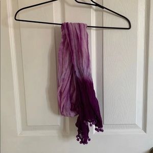 purple scarf ombre pom pom